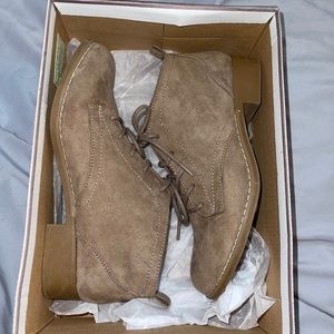 Dark tan low heel boots